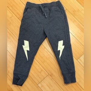 LIKE NEW! Crewcuts Kids Gray Jogger Sweatpants with Glow in the Dark Bolts Sz 4